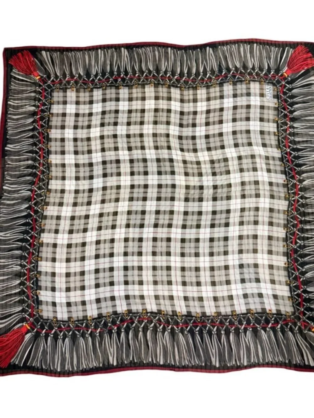 Coveri Collection Designer Square Scarf Classic Plaid with Tassel Border 41 x 42